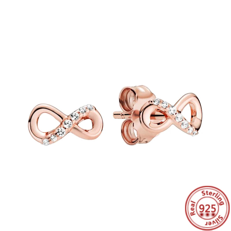 2024 New 925 Sterling Silver Earring Crown Fan Heart Round Rose Gold Pantaro Female Earrings Women Fashion DIY European Jewelry