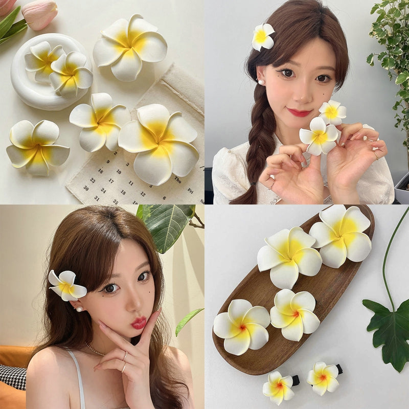 4Pcs Plumeria Flower Hair Clips For Women Girls Hairpins Egg Flower Barrette Hawaiian Wedding Artificial Headwear Viralgem Store