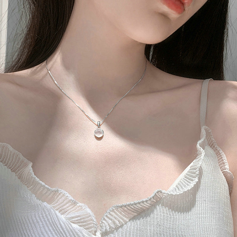 Sweet Cute Shiny Zircon Star Pendant Necklace Korean Fashion Elegant Girls Women Bow Knot Round Crystal Clavicle Chain Jewelry