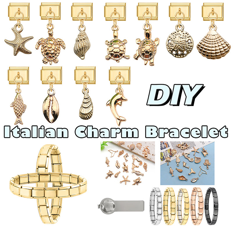 Vintage Golden Sea Shell Conch Starfish Dolphin Turtles Pendant Bead Fit 9mm Italian Charm Bracelet Stainless Steel DIY Making