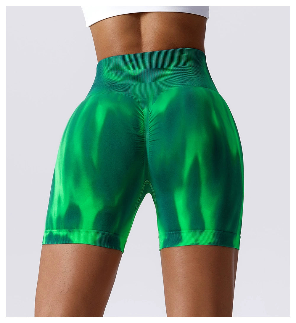 Special Offer! Tie-Dyed Aurora Yoga Fitness Short Shorts Women's High Waist Hip Lift Wicking Breathable Stretch Tight