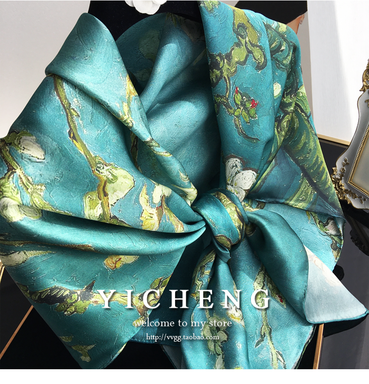 Vincent Van Gogh's Oil Painting Series Large Kerchief Middle-Aged Gift Real Silk Viralgem Store
