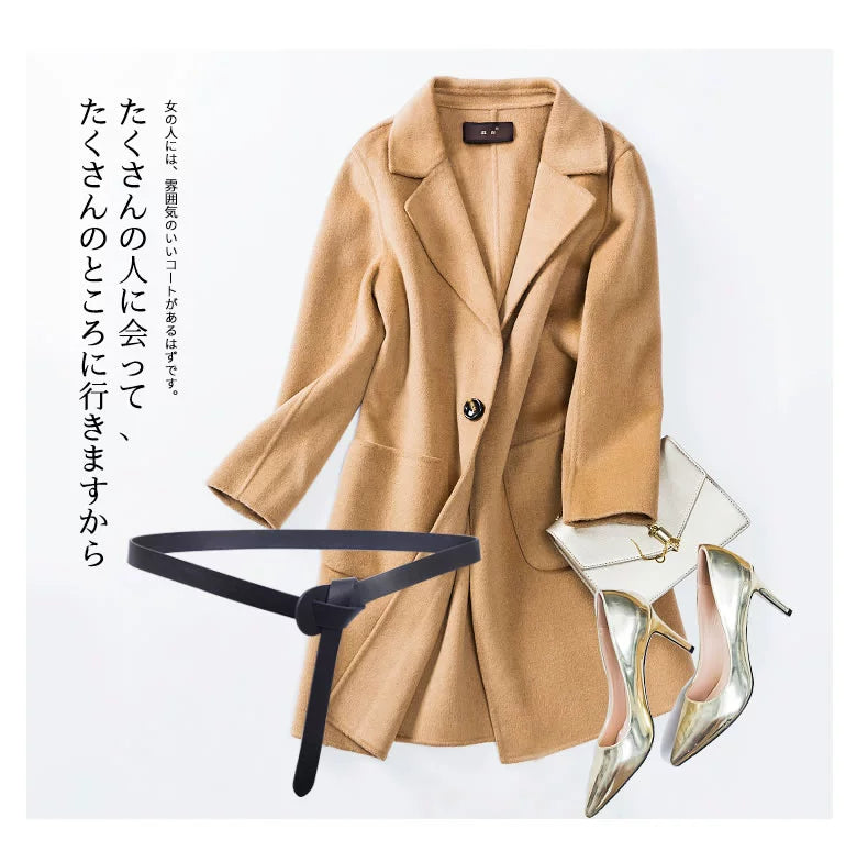 Women's Woolen Sweater Accessories Leather Coffee Color Lengthened Belt