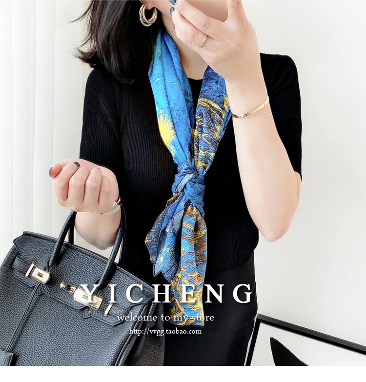 Vincent Van Gogh's Oil Painting Series Large Kerchief Middle-Aged Gift Real Silk Viralgem Store