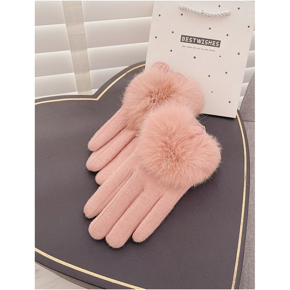Women's Spring and Autumn Innocent Rabbit Fur Korean Warm Cashmere Gloves