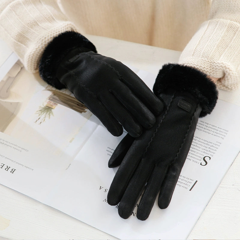 Women's Warm-Keeping and Cold-Proof Five-Finger Double-Layer Thickened Gloves for Autumn and Winter