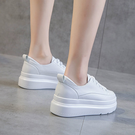 White Shoes Women's Spring New New Arrival Easiest for Match Breathable Thick Sole Ins Street Shooting Genuine Leather Elevator Casual Board Shoes Fashion