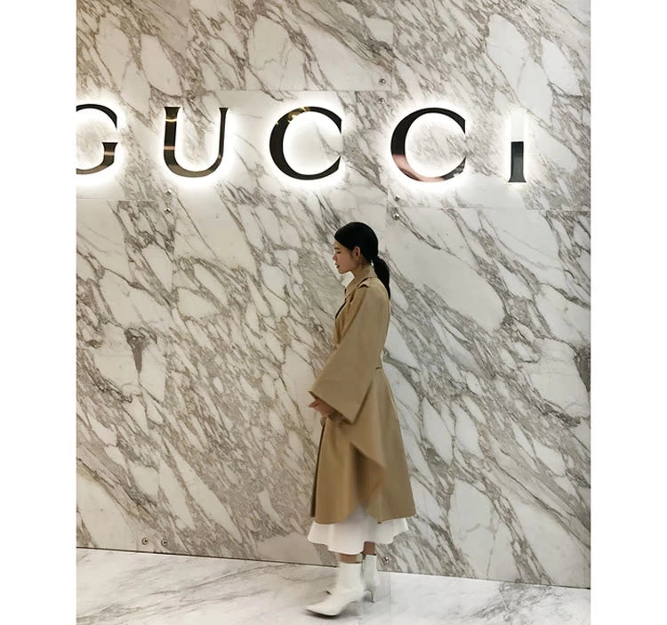 South Korea Genuine Goods Luxury Socialite Pure Color Double Breasted Lapel Lace-up Waist Cloak Shawl Long Trench Coat Large Nude Color Viralgem Store