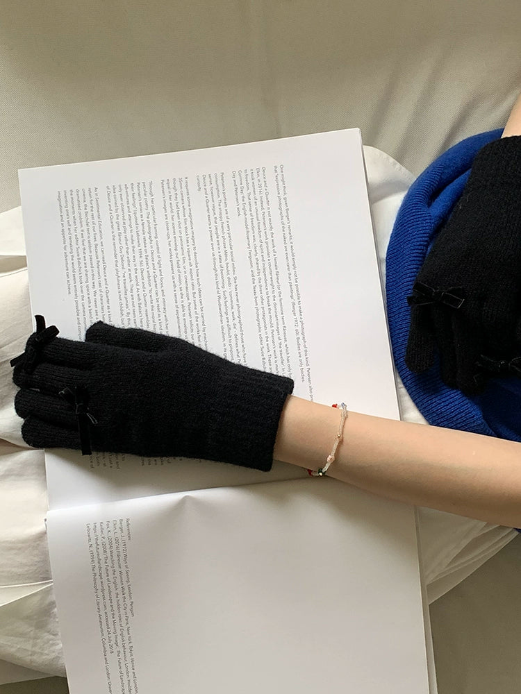 South Korea Cute Ins Style Women's Five-Finger Gloves Bow