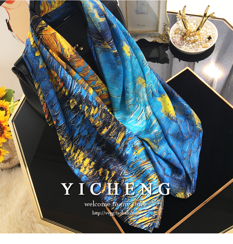 Vincent Van Gogh's Oil Painting Series Large Kerchief Middle-Aged Gift Real Silk Viralgem Store