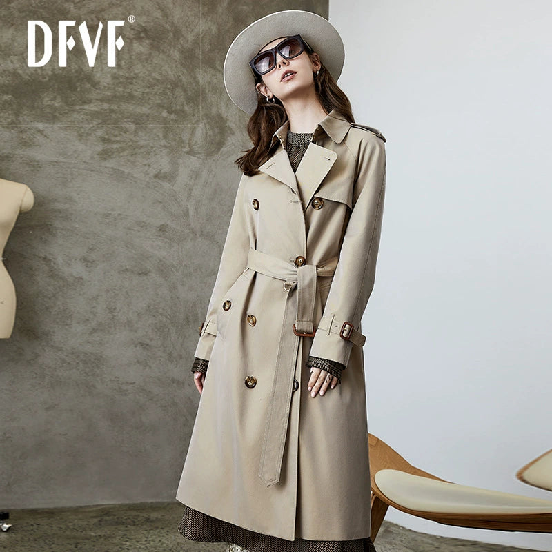 2024 Yi Element Spring & Fall New Arrival Chameleon Khaki Long Trench Coat British Style Work Clothing Trench Coat for Women In Stock