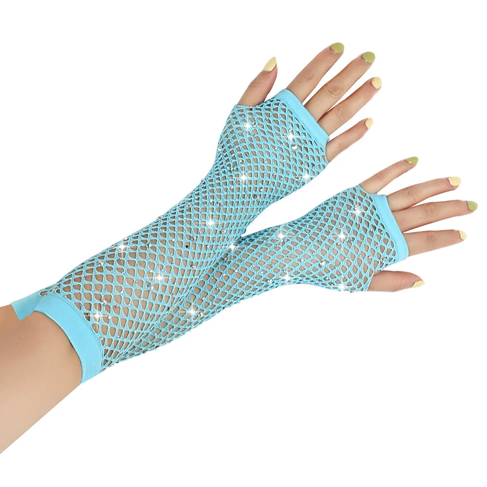 80 Ball Diamond Gloves Party Fishnet Stretch Mesh Gloves Fashion Retro Cross-Border Sexy Hot Drilling Sleeve Cover Viralgem Store