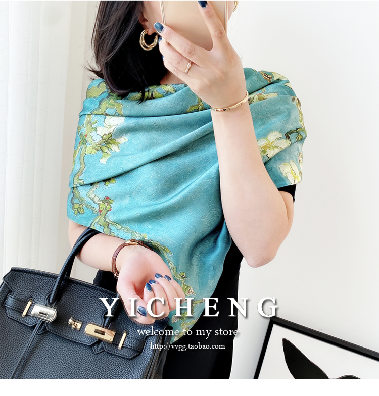 Vincent Van Gogh's Oil Painting Series Large Kerchief Middle-Aged Gift Real Silk Viralgem Store