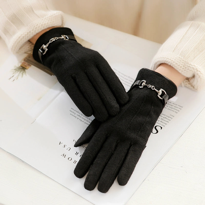 Women's Warm-Keeping and Cold-Proof Five-Finger Double-Layer Thickened Gloves for Autumn and Winter