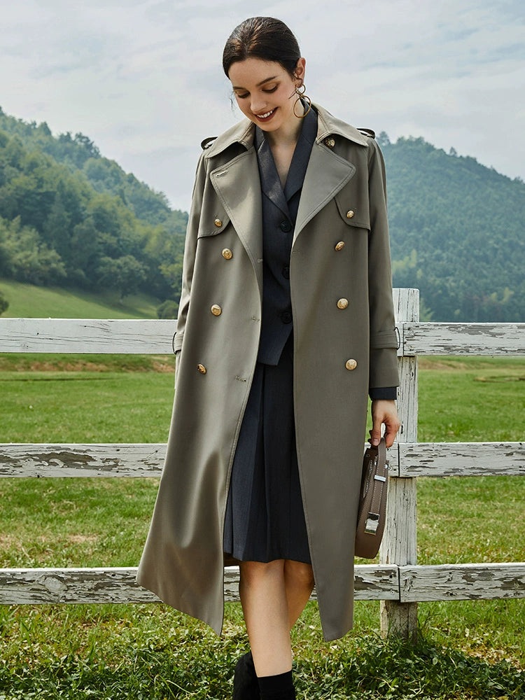 2024 Spring & Fall New Arrival Big Brand Classy C Double Breasted Loose Retro Elegant Mid Length Long Length Trench Coat Outwear Women Viralgem Store