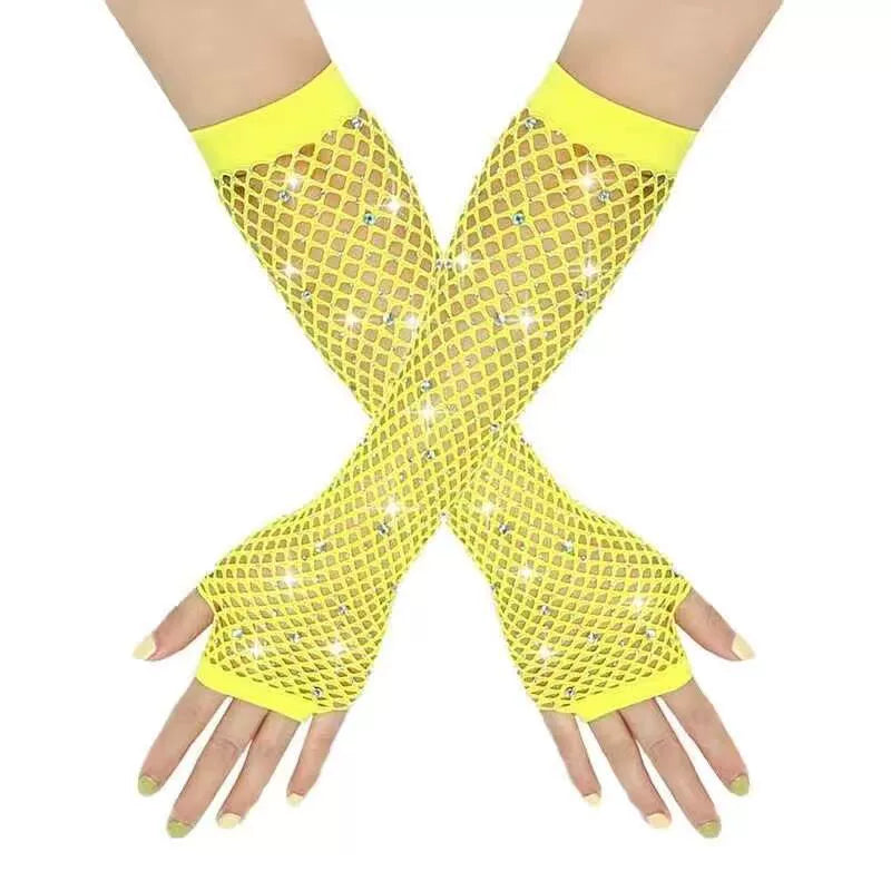 80 Ball Diamond Gloves Party Fishnet Stretch Mesh Gloves Fashion Retro Cross-Border Sexy Hot Drilling Sleeve Cover Viralgem Store
