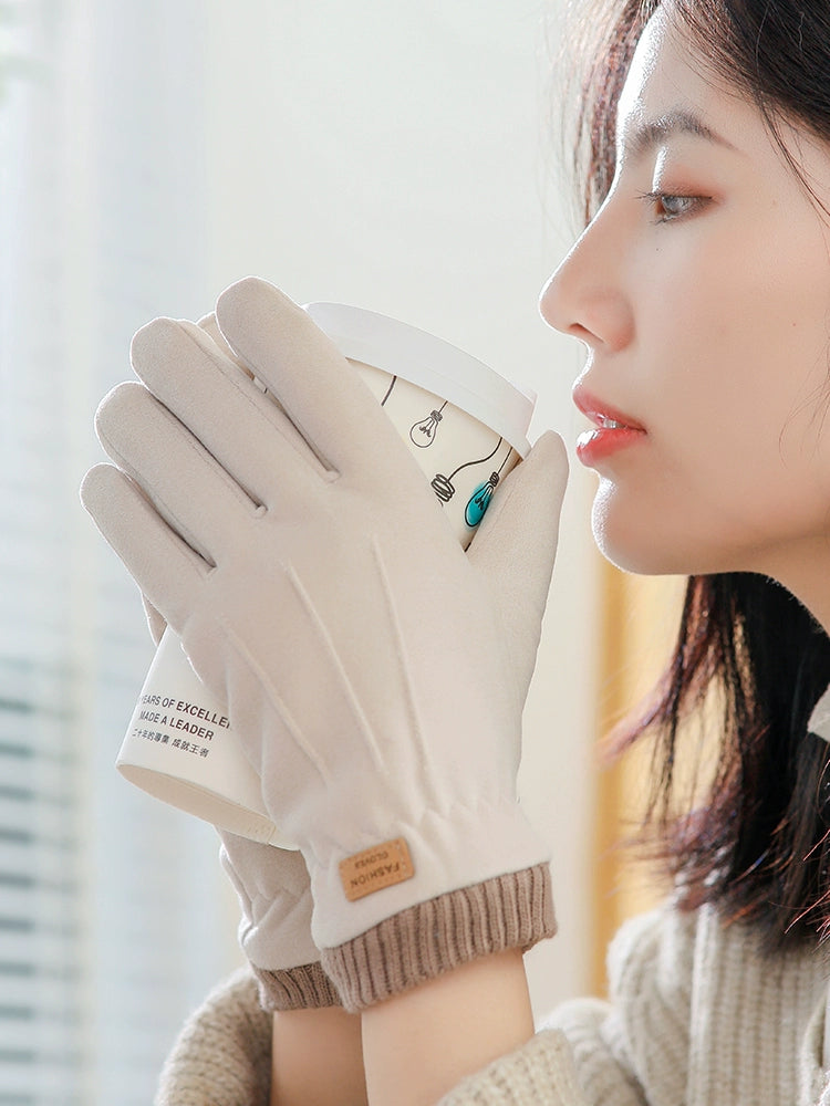 Women's Warm-Keeping and Cold-Proof Five-Finger Double-Layer Thickened Gloves for Autumn and Winter