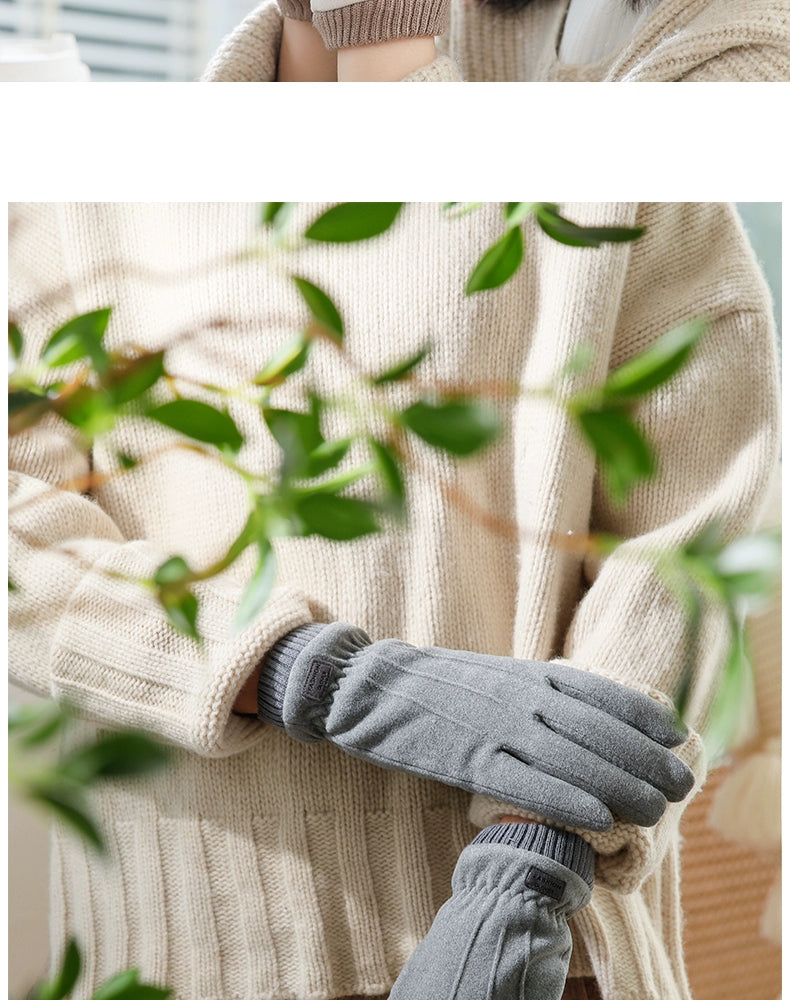 Women's Warm-Keeping and Cold-Proof Five-Finger Double-Layer Thickened Gloves for Autumn and Winter