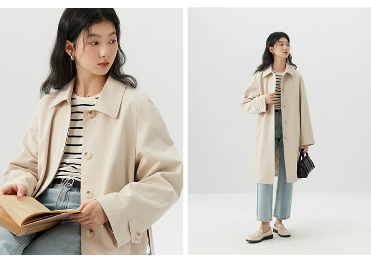 Ziqiao K-style Lapel Mid-Length Raglan Sleeve Trench Coat Viralgem Store