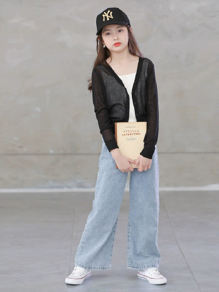 Stylish Medium and Large Children's Summer Clothes Air Conditioning Sweater Sweater