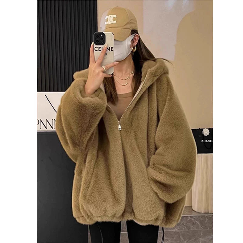 Thickened Short Hood Imitation Fur Cotton Coat Jacket