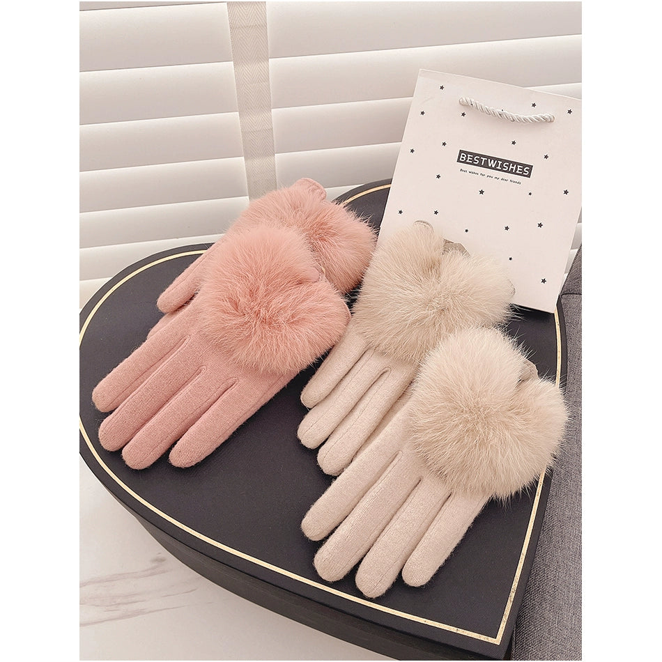 Women's Spring and Autumn Innocent Rabbit Fur Korean Warm Cashmere Gloves