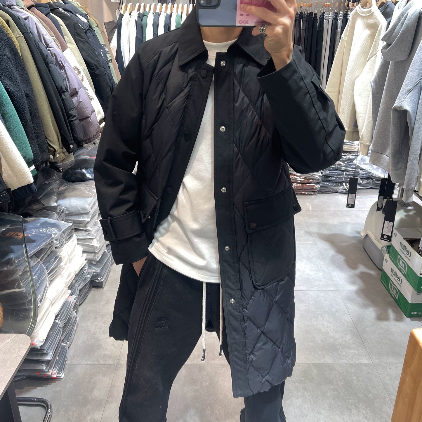 23 Winter Thickened New Duck down Diamond Lattice Mid Length Long Length Trench Coat down Jacket Trendy Loose Retro Warm Outwear Viralgem Store