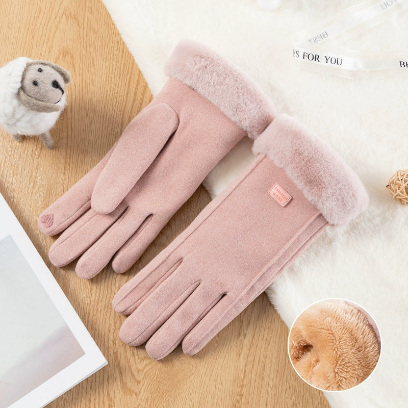 Women's Warm-Keeping and Cold-Proof Five-Finger Double-Layer Thickened Gloves for Autumn and Winter