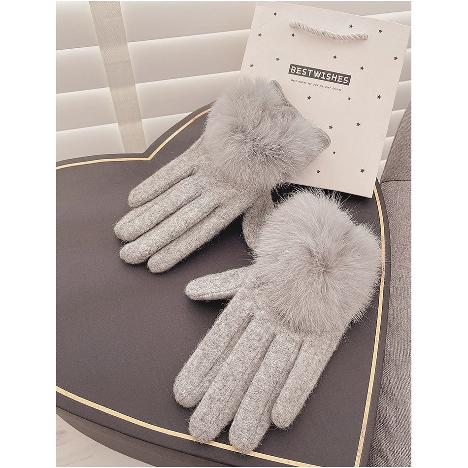 Women's Spring and Autumn Innocent Rabbit Fur Korean Warm Cashmere Gloves
