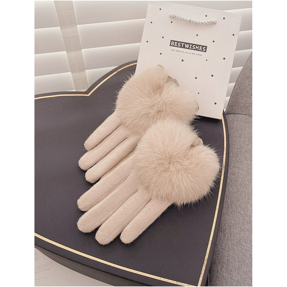 Women's Spring and Autumn Innocent Rabbit Fur Korean Warm Cashmere Gloves
