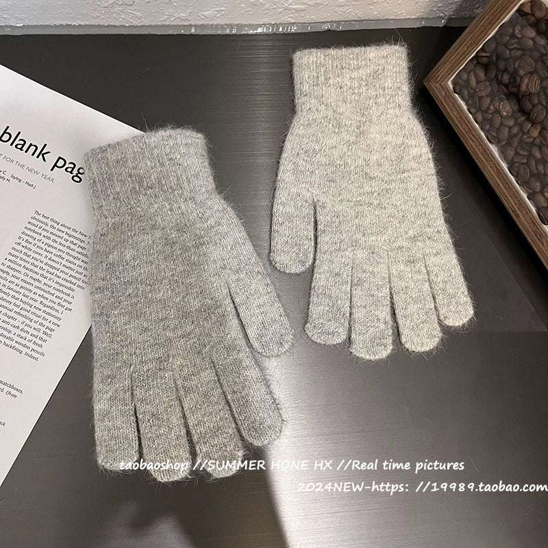 South Korea Ins Solid Color Cycling Gloves Student Cute Wild Cold-Proof Warm Finger Stuffed Knitted Gloves Female Winter