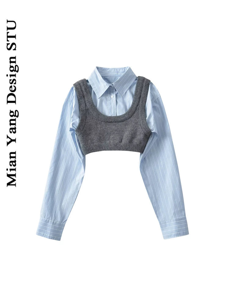 Age-Reducing Cotton Shirt Suit Girlish Style Knitted Vest Viralgem Store