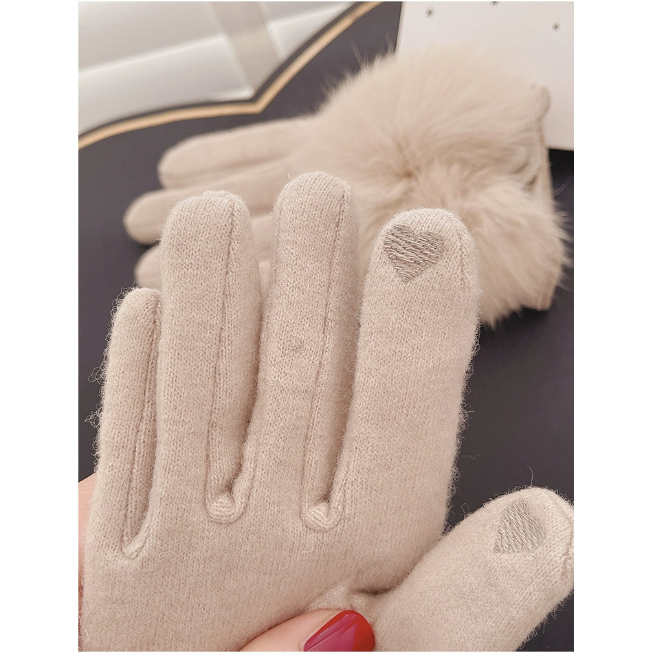 Women's Spring and Autumn Innocent Rabbit Fur Korean Warm Cashmere Gloves