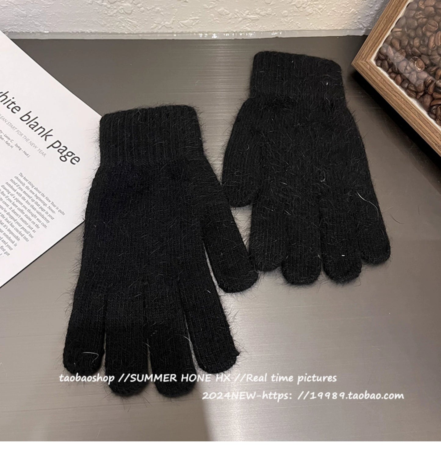 South Korea Ins Solid Color Cycling Gloves Student Cute Wild Cold-Proof Warm Finger Stuffed Knitted Gloves Female Winter