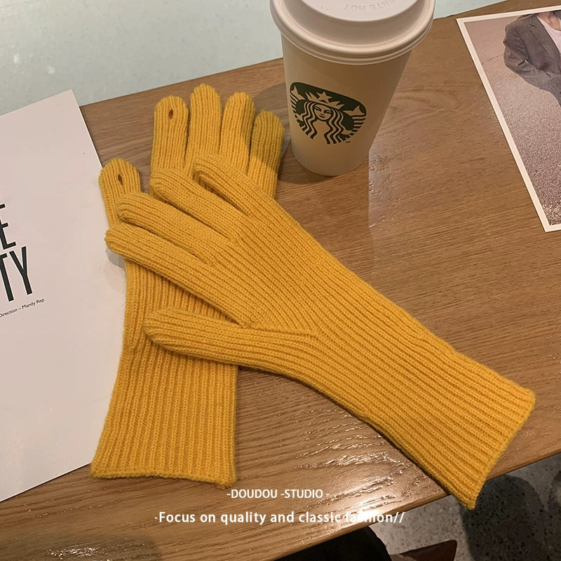 Women's Korean-Style Solid Color Wool Couple Gloves