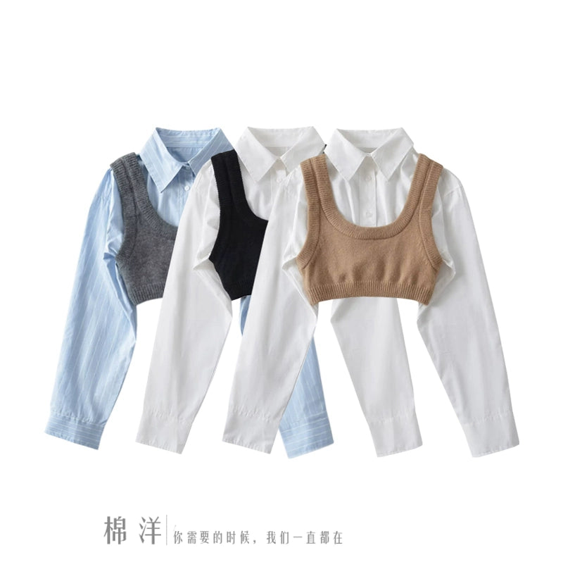 Age-Reducing Cotton Shirt Suit Girlish Style Knitted Vest Viralgem Store