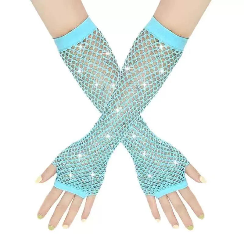 80 Ball Diamond Gloves Party Fishnet Stretch Mesh Gloves Fashion Retro Cross-Border Sexy Hot Drilling Sleeve Cover Viralgem Store