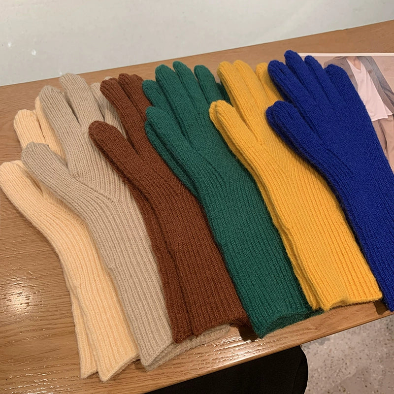 Women's Korean-Style Solid Color Wool Couple Gloves