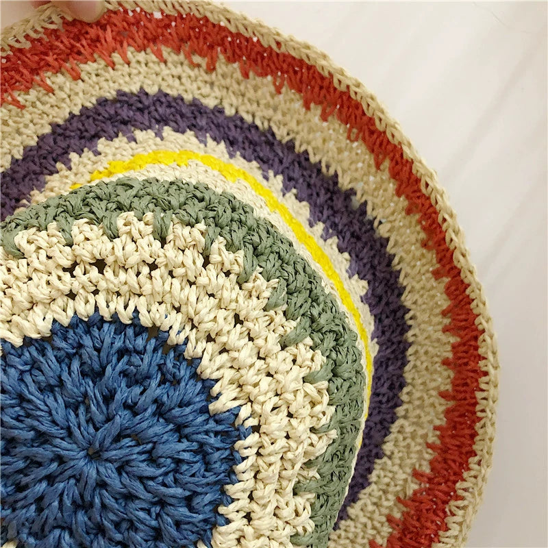 Women's Striped Sun Hat Summer Foldable Outing Straw Hat