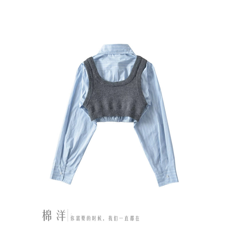 Age-Reducing Cotton Shirt Suit Girlish Style Knitted Vest Viralgem Store