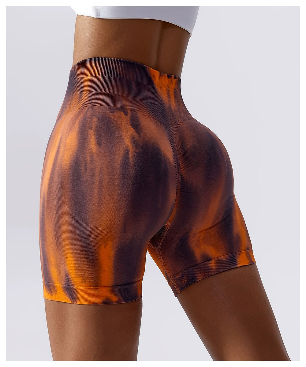 Special Offer! Tie-Dyed Aurora Yoga Fitness Short Shorts Women's High Waist Hip Lift Wicking Breathable Stretch Tight