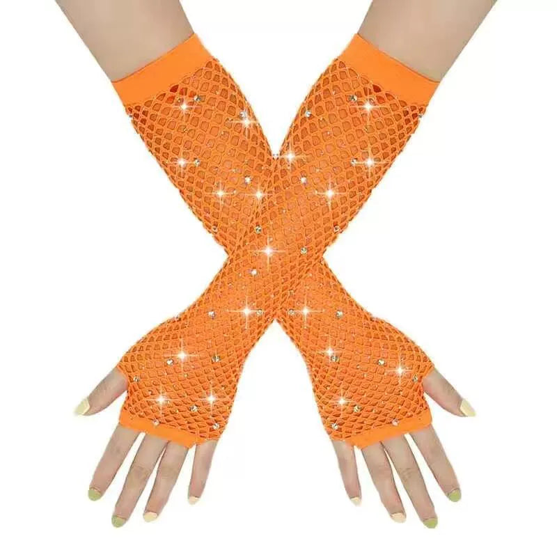 80 Ball Diamond Gloves Party Fishnet Stretch Mesh Gloves Fashion Retro Cross-Border Sexy Hot Drilling Sleeve Cover Viralgem Store