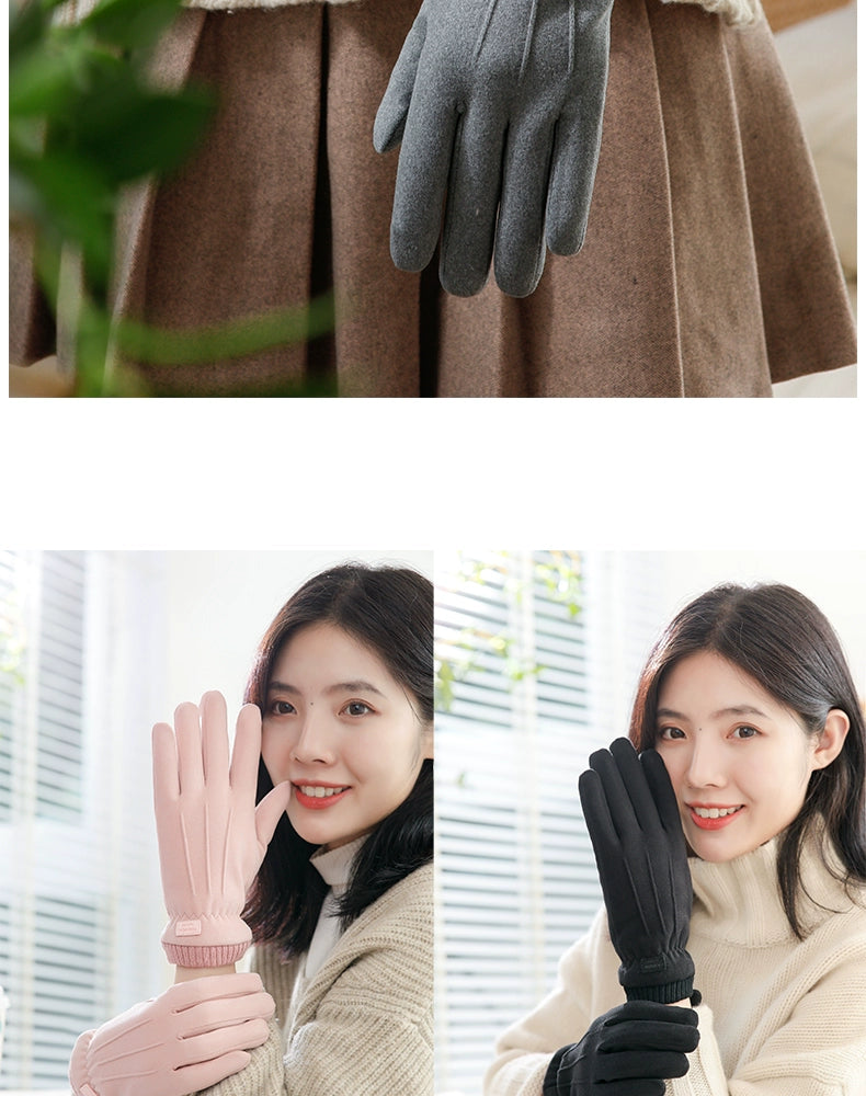 Women's Warm-Keeping and Cold-Proof Five-Finger Double-Layer Thickened Gloves for Autumn and Winter