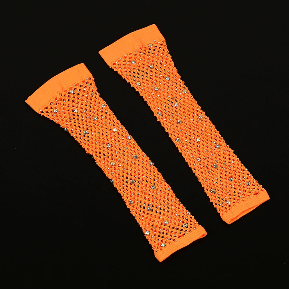 80 Ball Diamond Gloves Party Fishnet Stretch Mesh Gloves Fashion Retro Cross-Border Sexy Hot Drilling Sleeve Cover Viralgem Store