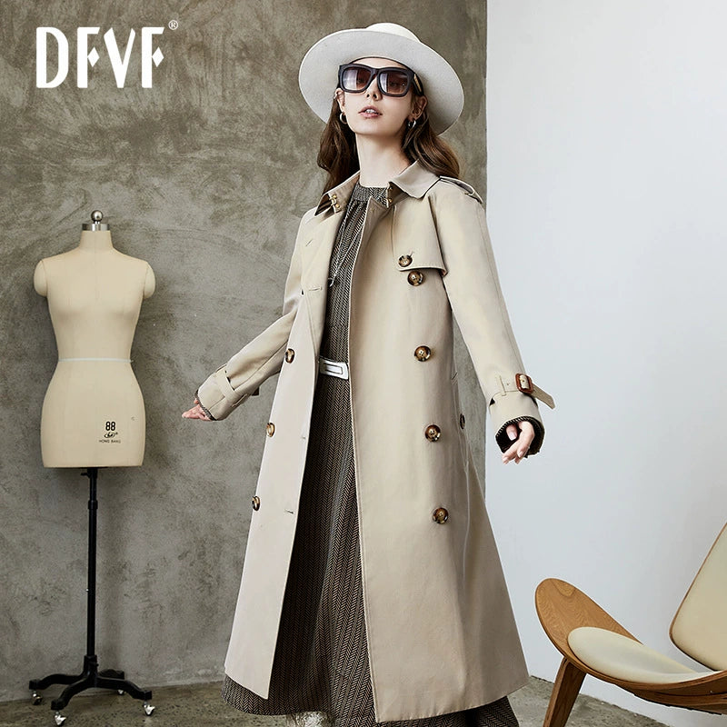 2024 Yi Element Spring & Fall New Arrival Chameleon Khaki Long Trench Coat British Style Work Clothing Trench Coat for Women In Stock