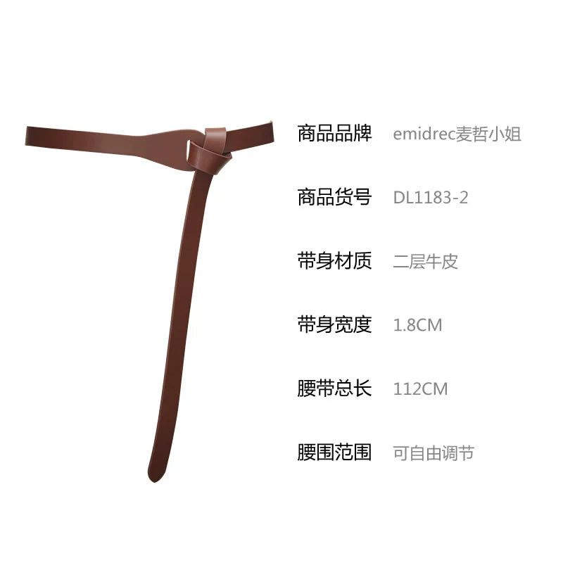 Women's Woolen Sweater Accessories Leather Coffee Color Lengthened Belt