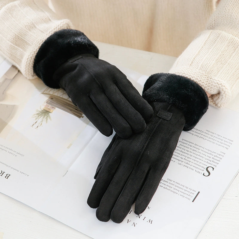 Women's Warm-Keeping and Cold-Proof Five-Finger Double-Layer Thickened Gloves for Autumn and Winter