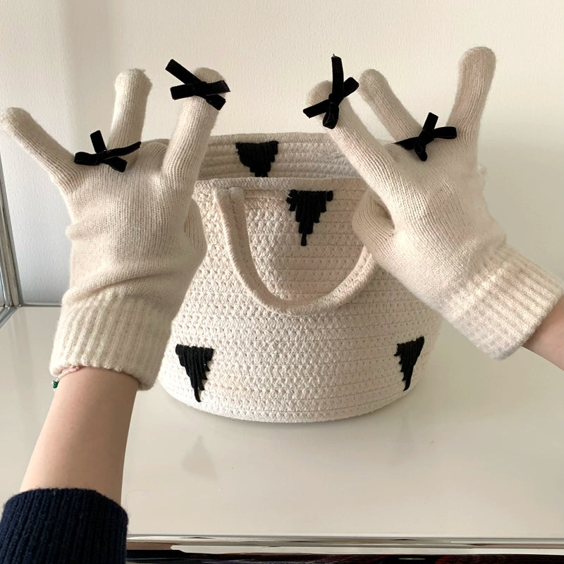 South Korea Cute Ins Style Women's Five-Finger Gloves Bow
