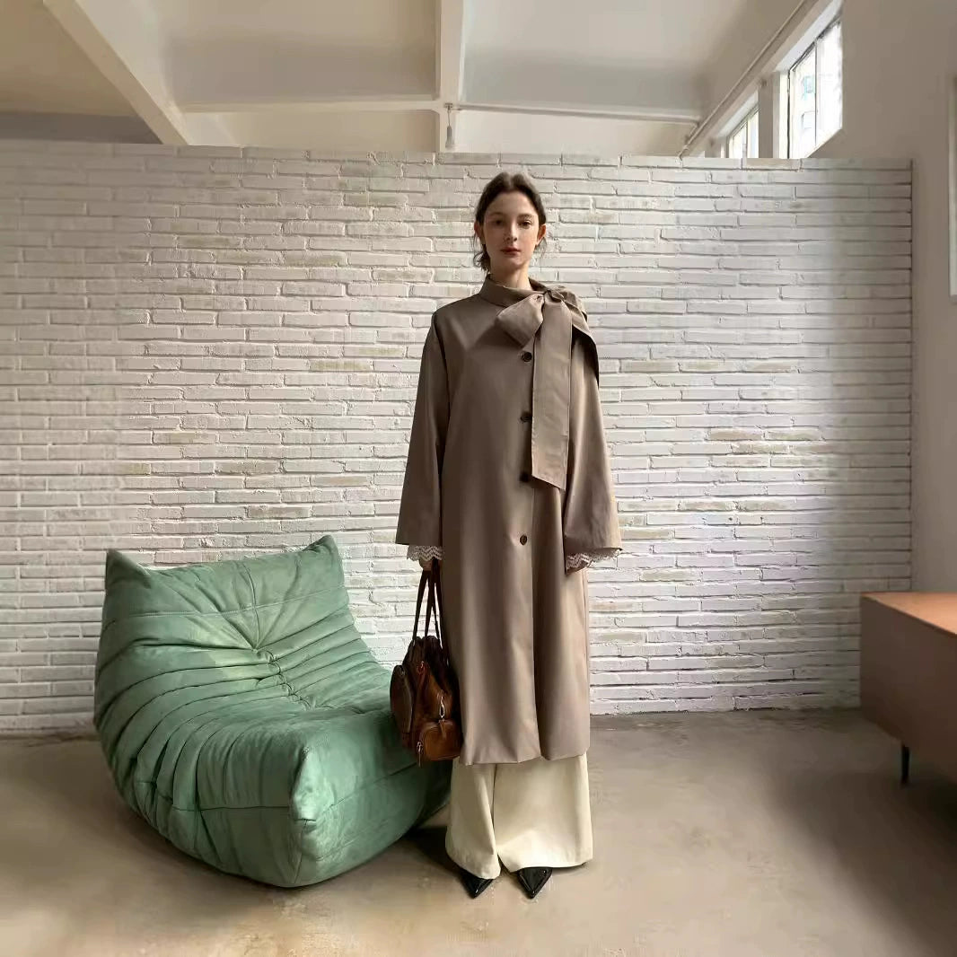 [Pick a Unique] Early Autumn New Arrival K-style Retro Work Clothing Stylish Long Trench Coat Female Viralgem Store