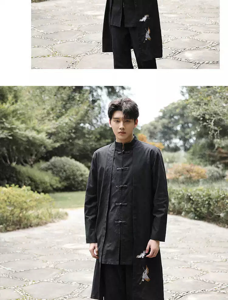 Xingzhi Chinese Style Men's Clothing Ancient Style Han Chinese Clothing Long Trench Coat Men Tang Suit Cotton Linen Cloak Buckle Robe Overcoat outside Viralgem Store